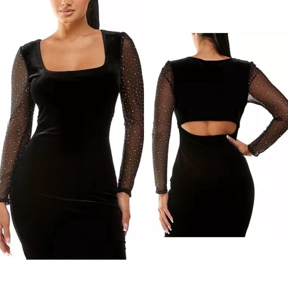Velvet Bodycon w/Back Cutout and Statement Sleeves